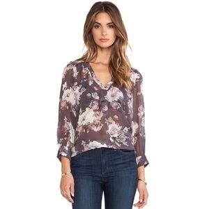 JOIE Aceline Floral Silk Sheer Blouse Top L